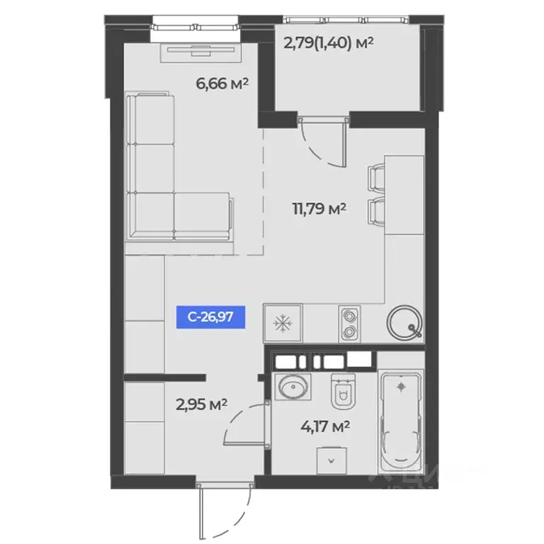 Студия Краснодарский край, Краснодар ул. Краеведа Соловьева, 4 (26.97 ... - Фото 1