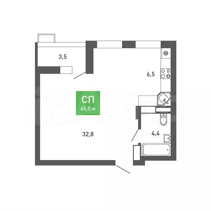 Квартира-студия, 45,5 м, 7/15 эт. - Фото 0