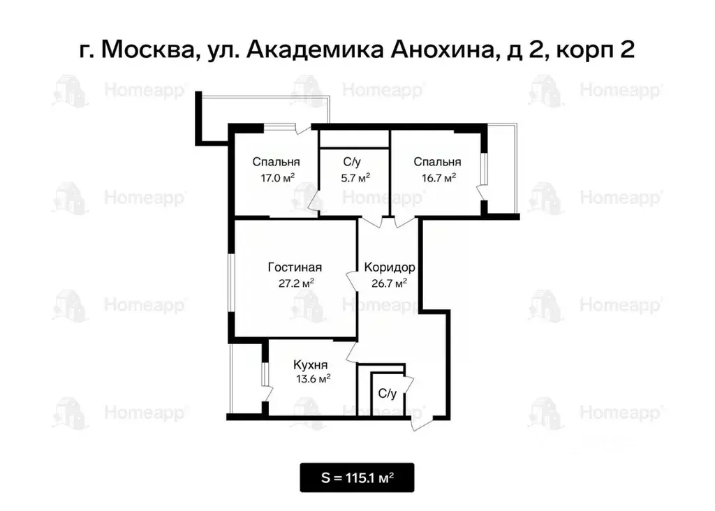 3-к кв. Москва ул. Академика Анохина, 2К2 (115.1 м) - Фото 1