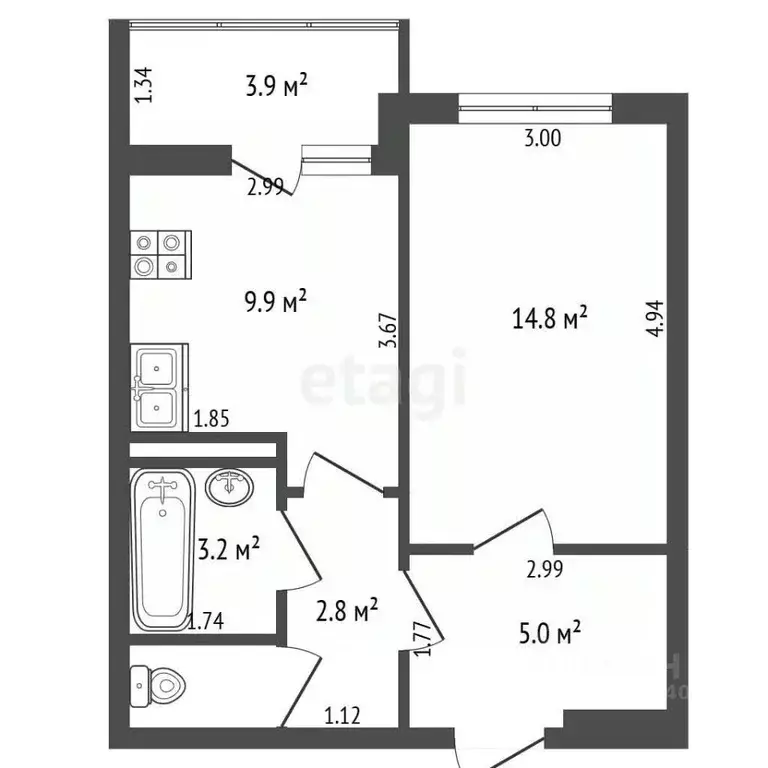1-к кв. Тюменская область, Тюмень ул. Николая Зелинского, 19 (36.5 м) - Фото 2