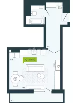 Продаётся 1-к квартира, 40.82 м - Фото 0