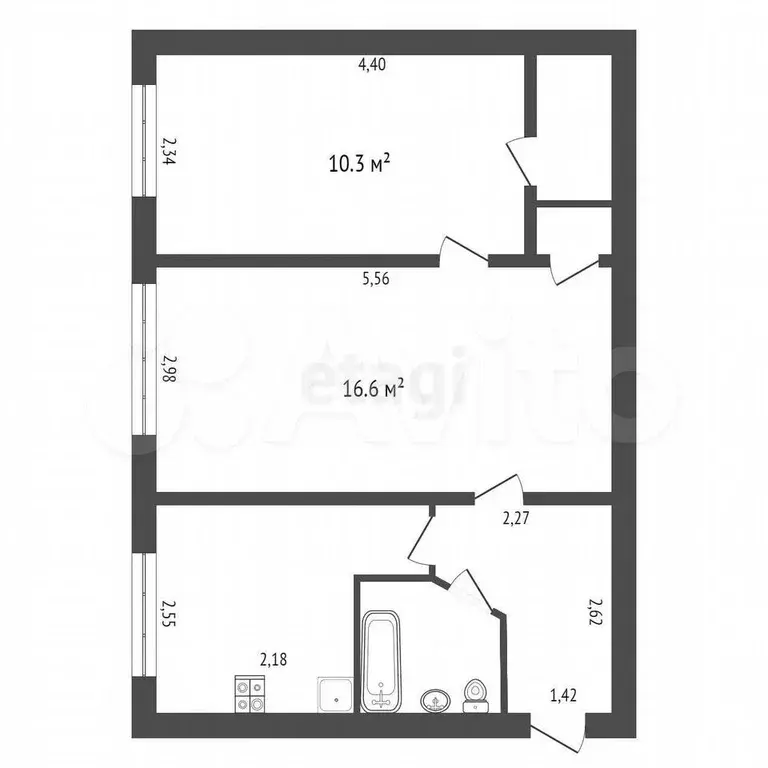 2-к. квартира, 43,1 м, 1/5 эт. - Фото 0
