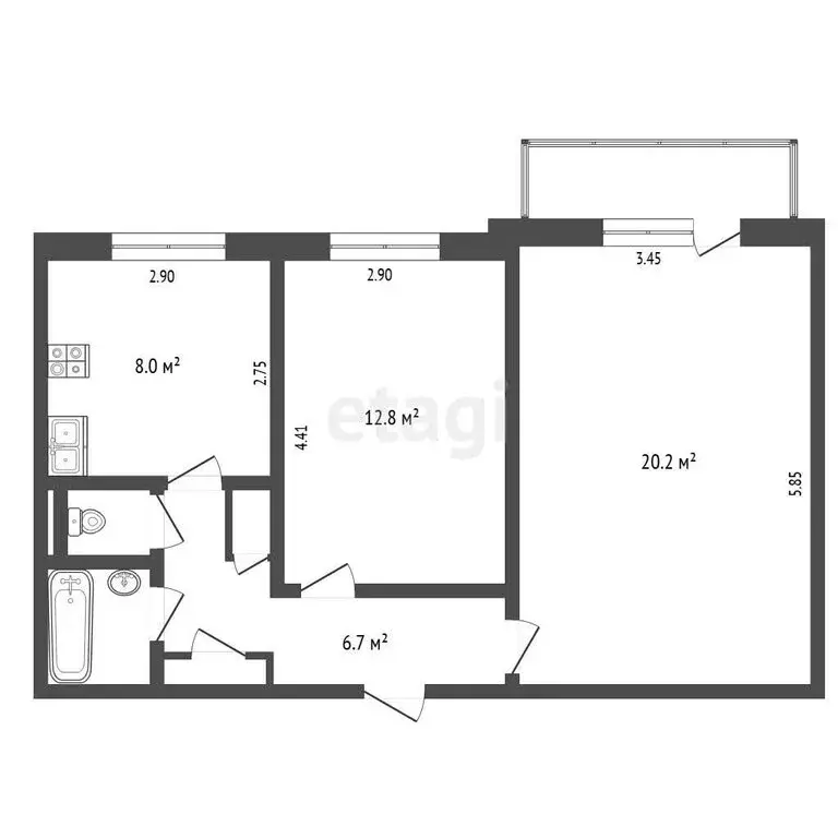 2-комнатная квартира: Омск, улица Ватутина, 28/1 (52.2 м) - Фото 1