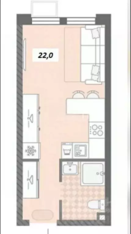 Студия Москва Производственная ул., 19к1 (22.0 м) - Фото 1