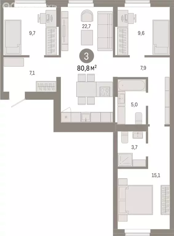 3-комнатная квартира: Омск, Кировский округ (80.81 м) - Фото 1