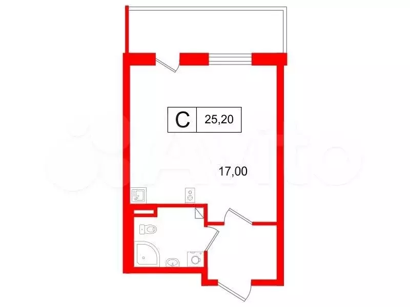 Квартира-студия, 25,2 м, 2/5 эт. - Фото 0