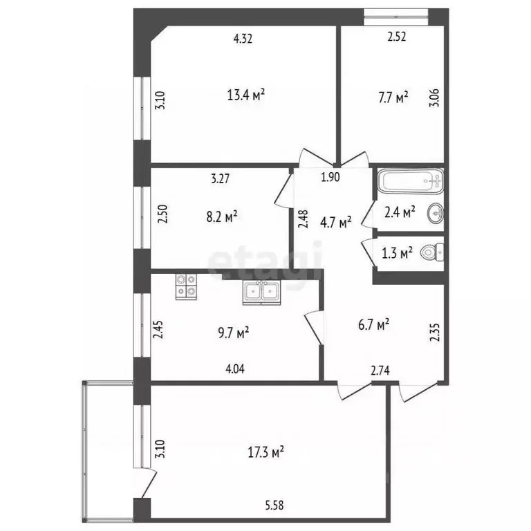 4-к кв. Саха (Якутия), Якутск ул. Можайского, 13/6 (69.5 м) - Фото 2