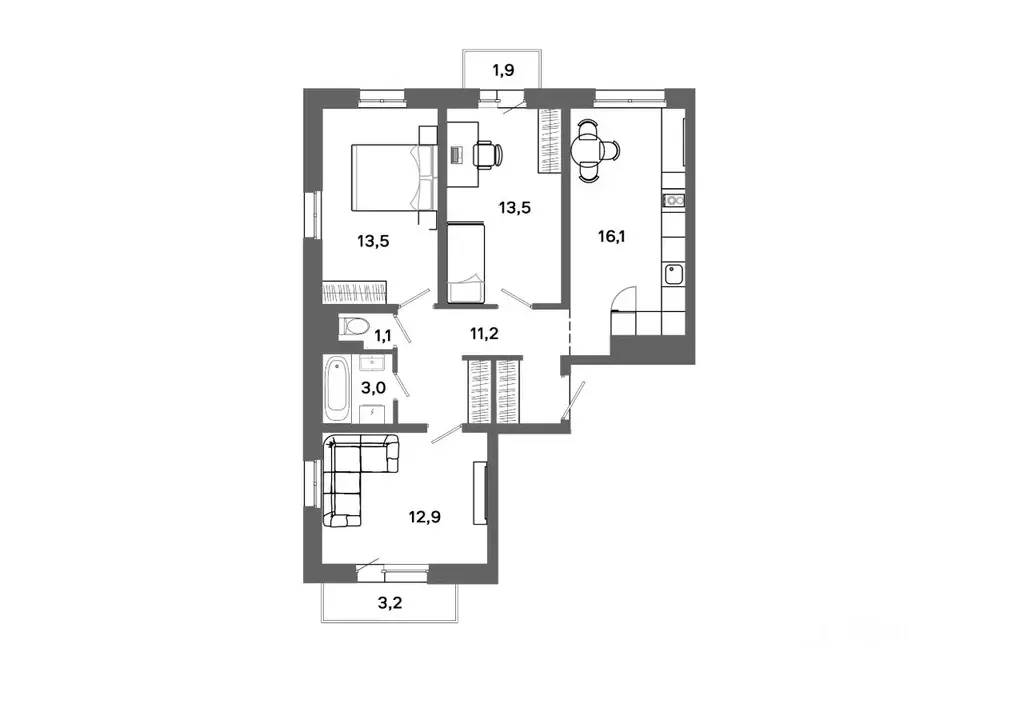3-к кв. Ханты-Мансийский АО, Сургут 30А мкр,  (72.83 м) - Фото 0