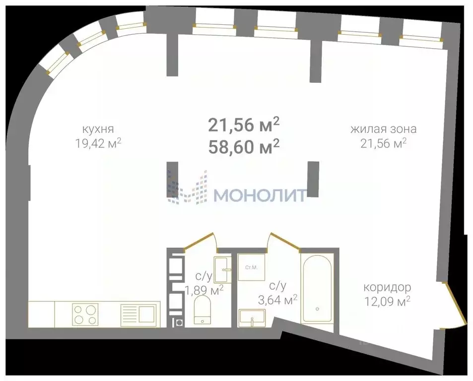 2-к кв. Нижегородская область, Нижний Новгород Дальняя ул., 15 (58.6 ... - Фото 1