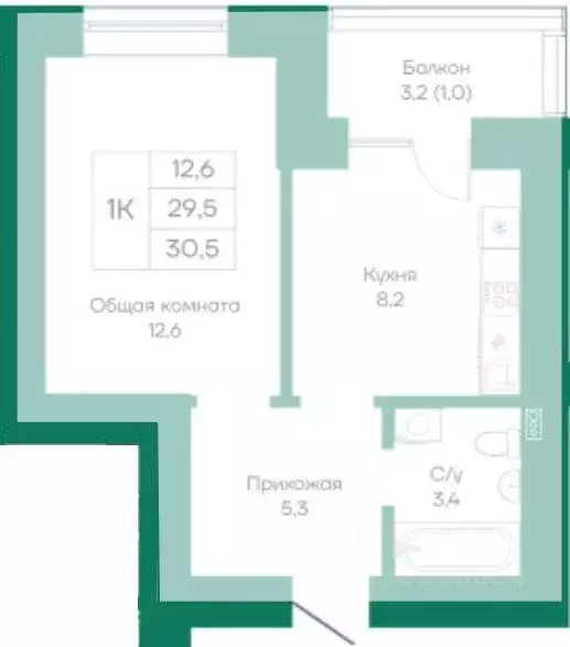 1-к кв. Алтайский край, Барнаул Просторная ул., 390к1 (30.5 м) - Фото 1