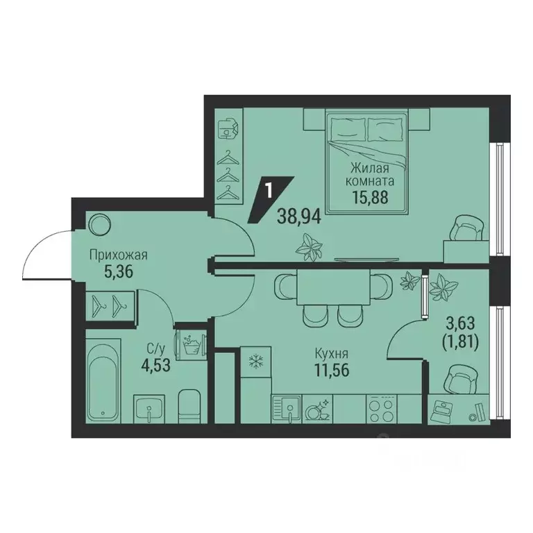 1-к кв. Свердловская область, Екатеринбург просп. Космонавтов, 100 ... - Фото 1