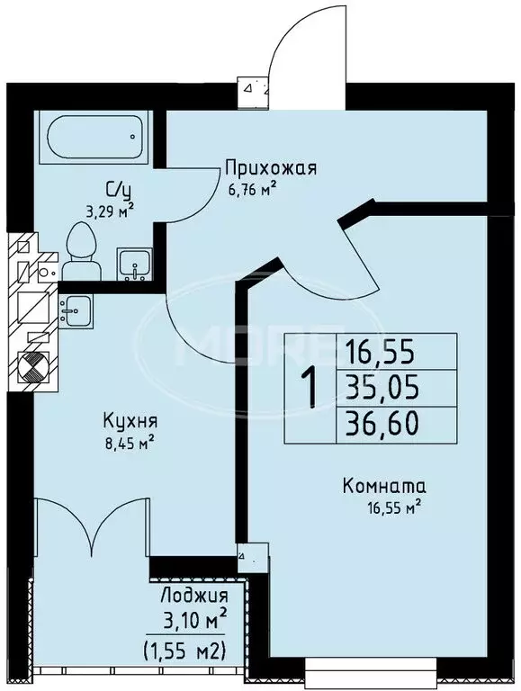 1-комнатная квартира: Калининград, улица Аллея Смелых, 200Б (36.6 м) - Фото 0