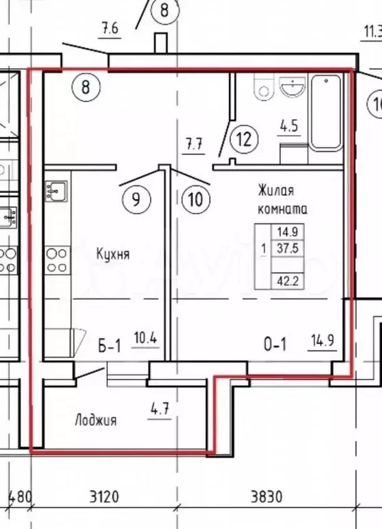 1-к. квартира, 38 м, 8/12 эт. - Фото 0