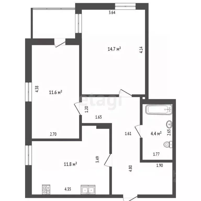 2-к кв. Тюменская область, Тюмень ул. Михаила Сперанского, 33 (57.0 м) - Фото 2