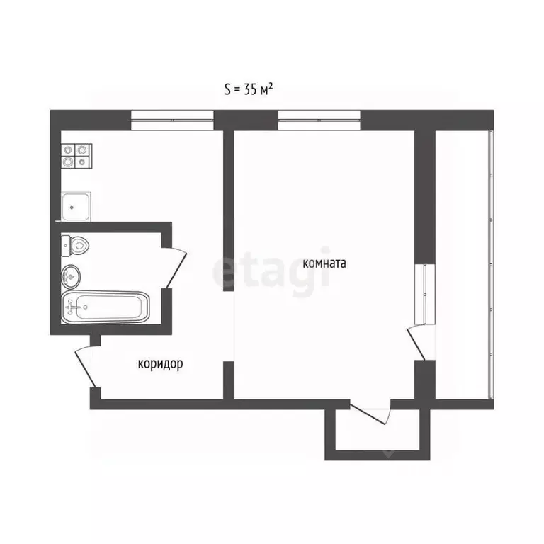 1-к кв. Татарстан, Альметьевск ул. 8 Марта, 31 (35.0 м) - Фото 2