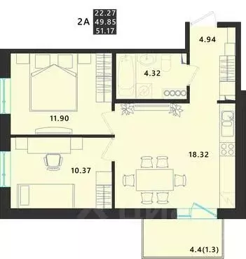2-к кв. Псковская область, Псковский район, Завеличенская волость, д. ... - Фото 1