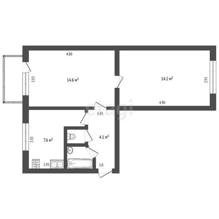 2-комнатная квартира: Молодёжное, улица Строителей, 7 (44 м) - Фото 0