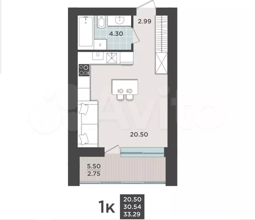 Квартира-студия, 30,8 м, 5/9 эт. - Фото 1
