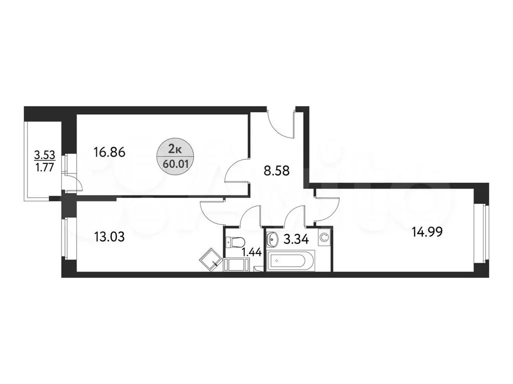 2-к. квартира, 60м, 13/17эт. - Фото 0