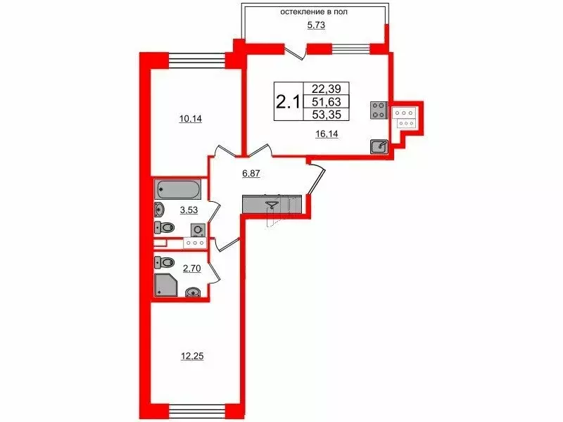 2-комнатная квартира: Санкт-Петербург, Кубинская улица, 78Е (51.63 м) - Фото 0