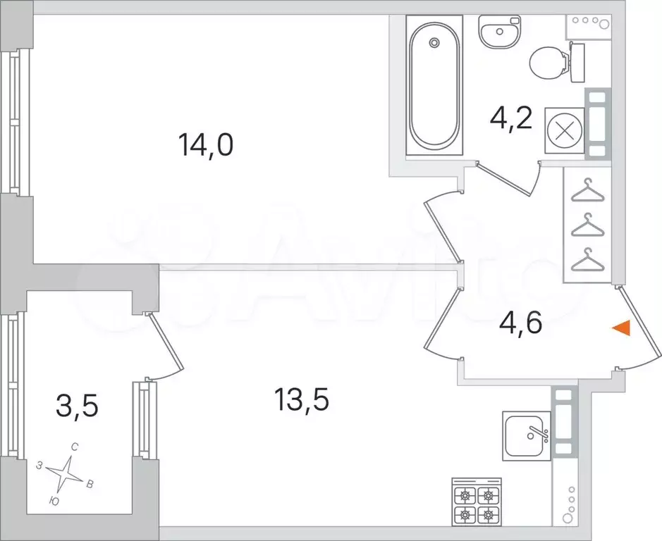 1-к. квартира, 38,1 м, 3/4 эт. - Фото 0