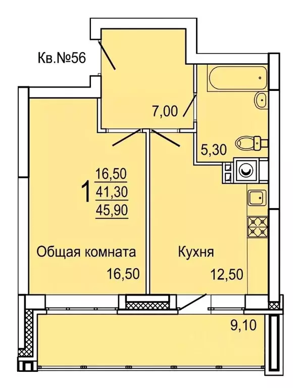 1-к кв. Тульская область, Тула ул. Седова, 20Г (45.9 м) - Фото 0