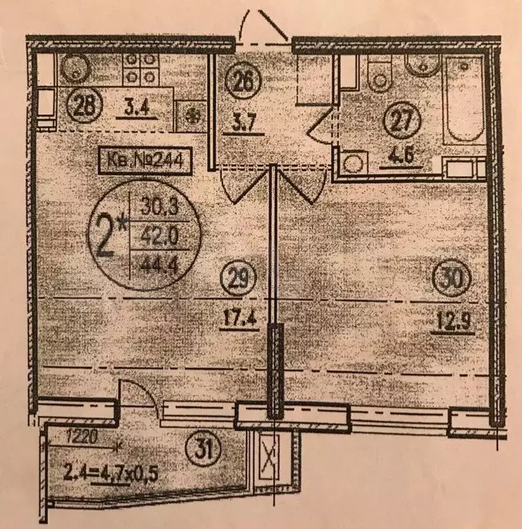 2-к. квартира, 44,4 м, 7/23 эт. - Фото 0