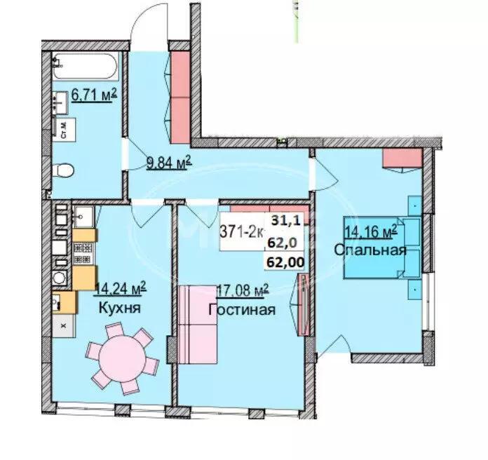 2-комнатная квартира: Зеленоградск, улица Гагарина, 87 (62 м) - Фото 1