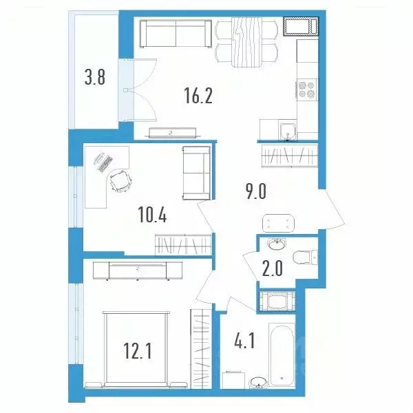 2-к кв. Санкт-Петербург ул. Вадима Шефнера, 4 (55.7 м) - Фото 0