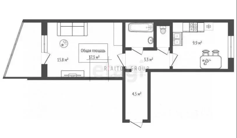 1-к кв. Новосибирская область, Новосибирск ул. Титова, 264 (37.0 м) - Фото 1