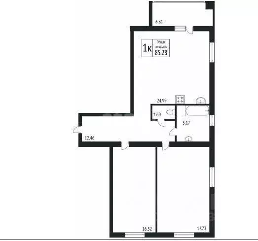 3-к кв. Курганская область, Курган ул. Климова, 129 (85.28 м) - Фото 2