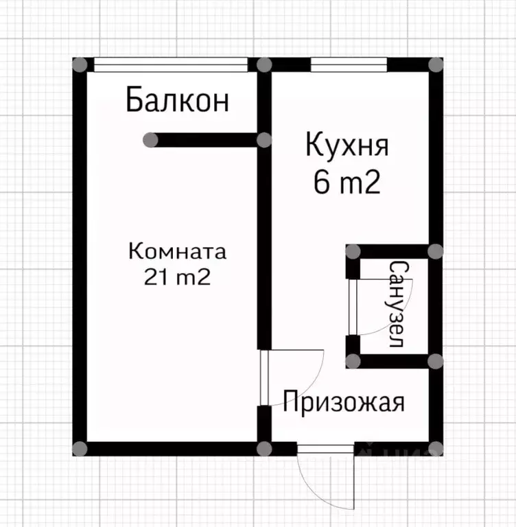 1-к кв. Кабардино-Балкария, Нальчик ул. Неделина (31.6 м) - Фото 1