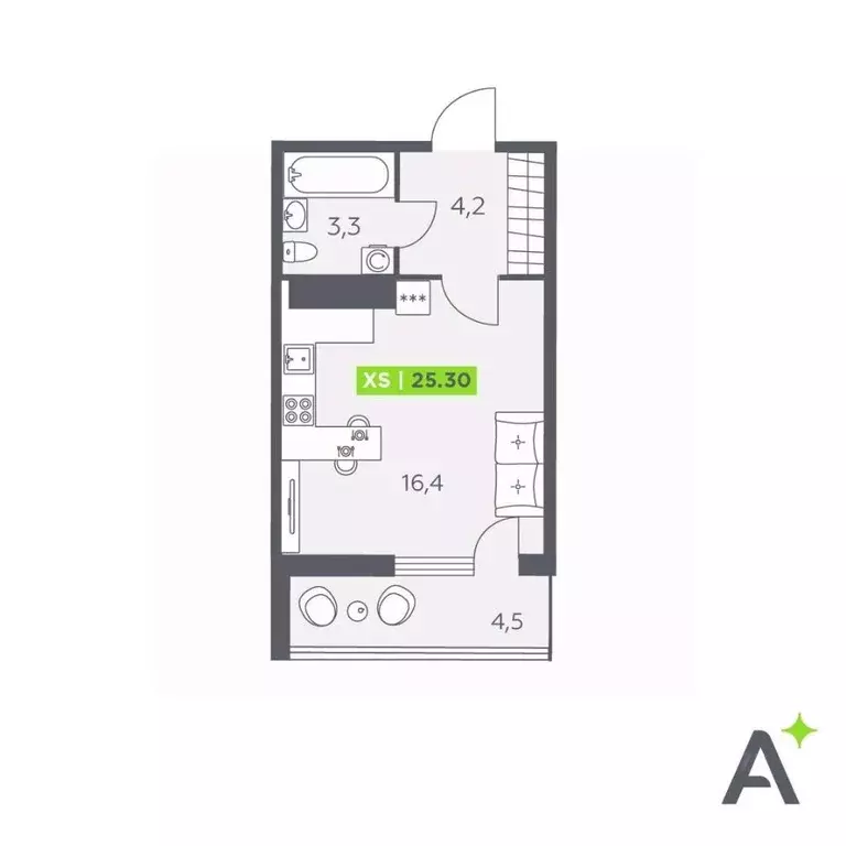 Студия Санкт-Петербург пос. Шушары, просп. Старорусский, 13к1 (25.3 м) - Фото 1