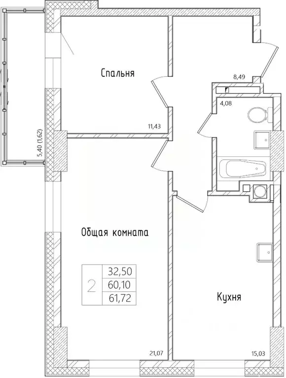 2-к кв. Саха (Якутия), Якутск ул. Красильникова, 9/10 (60.1 м) - Фото 1