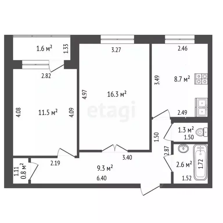2-к кв. Башкортостан, Стерлитамак ул. Артема, 35 (50.5 м) - Фото 1