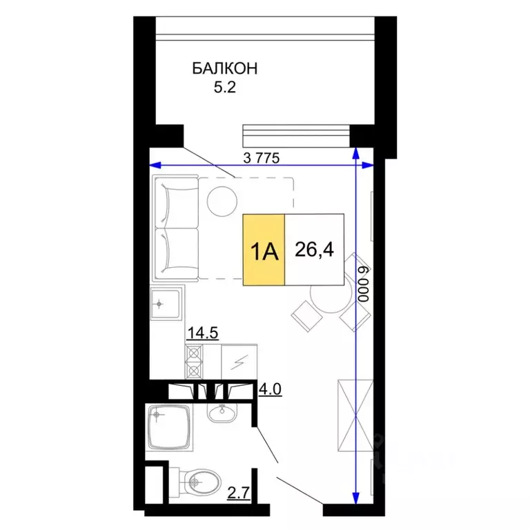 1-к кв. Краснодарский край, Анапа проезд Сосновый (26.4 м) - Фото 1