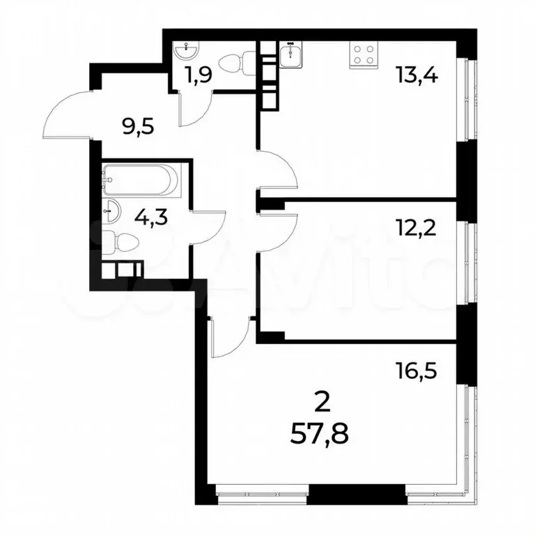 2-к. квартира, 57,8м, 4/8эт. - Фото 0