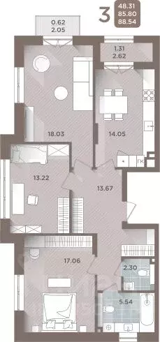 3-к кв. Калининградская область, Калининград Томская ул., 21 (85.8 м) - Фото 0