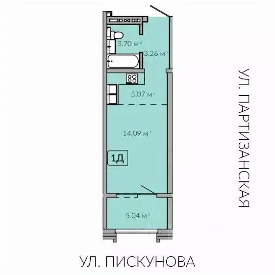Студия Иркутская область, Иркутск Байкальская ул., 91 (30.88 м) - Фото 1