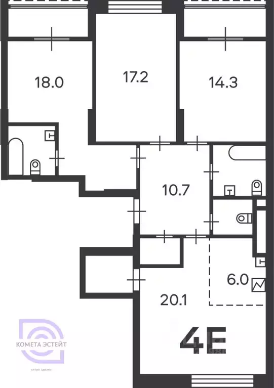 4-к кв. Москва Клинская ул., 2Ак7 (101.0 м) - Фото 1