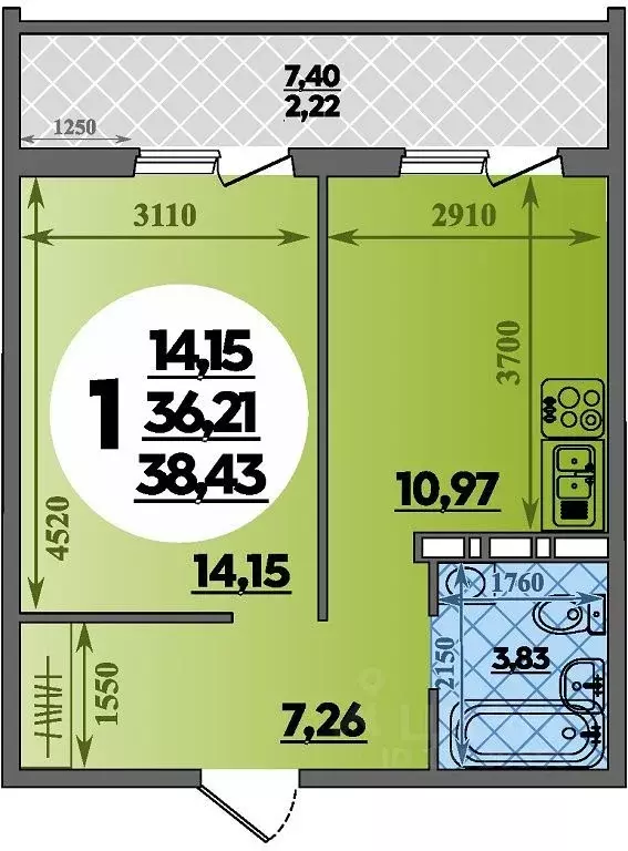 1-к кв. Краснодарский край, Краснодар ул. Генерал-лейтенанта ... - Фото 1