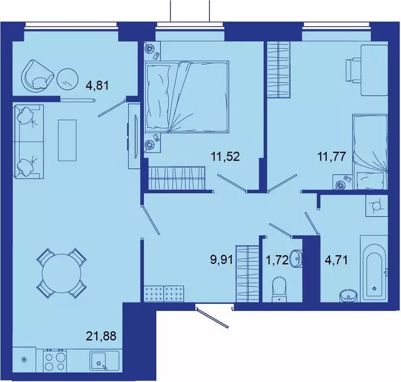 2-комнатная квартира: Брянск, Советская улица, 122 (66.32 м) - Фото 0