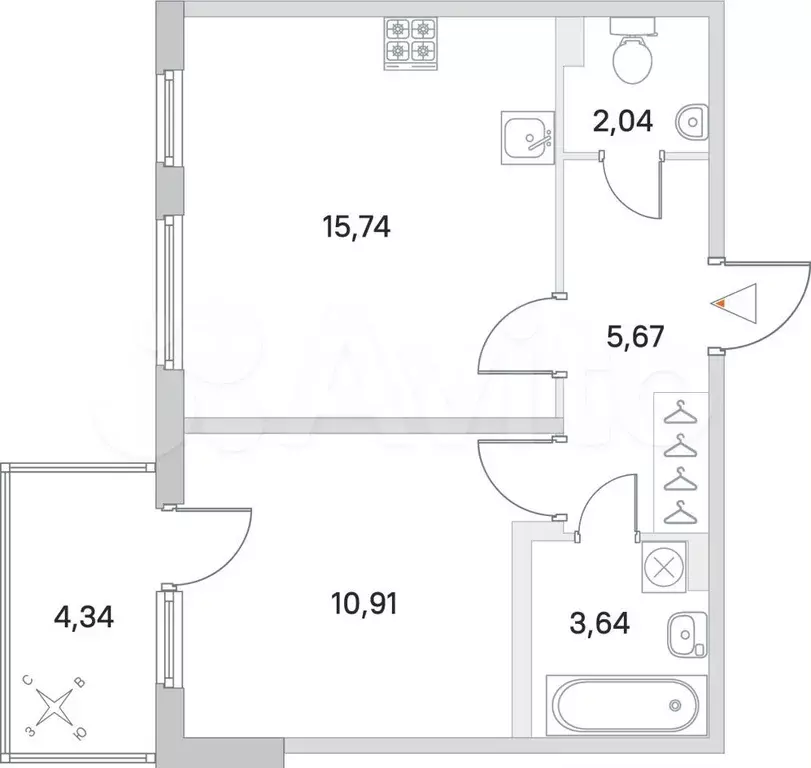 1-к. квартира, 39,5 м, 2/4 эт. - Фото 0