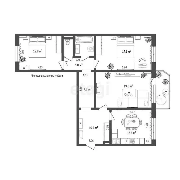 3-комнатная квартира: Тюмень, улица Московский Тракт, 161 (86.2 м) - Фото 1
