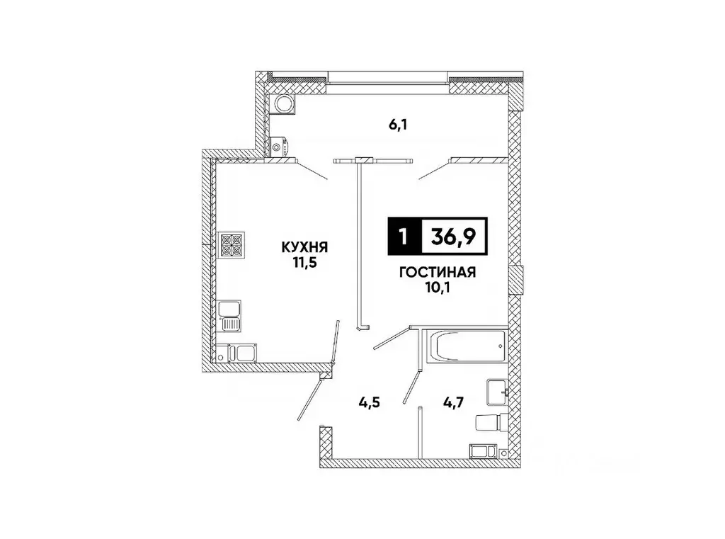 1-к кв. Ставропольский край, Ставрополь ул. Андрея Голуба, 12к8 (36.9 ... - Фото 1