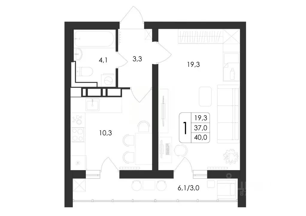 1-к кв. Воронежская область, Воронеж ул. Шишкова, 140Б/21 (40.0 м) - Фото 0