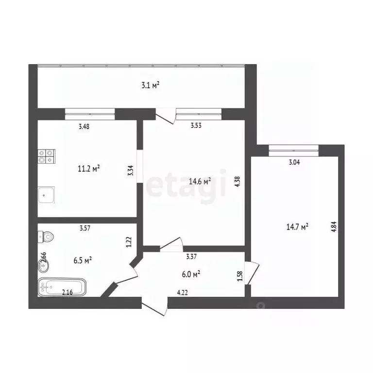 2-к кв. Тюменская область, Тюмень ул. Елизарова, 8 (53.0 м) - Фото 2