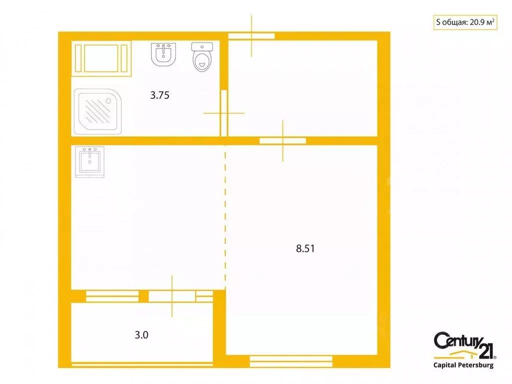 Студия Санкт-Петербург дор. Муринская, 8к2 (20.9 м) - Фото 1