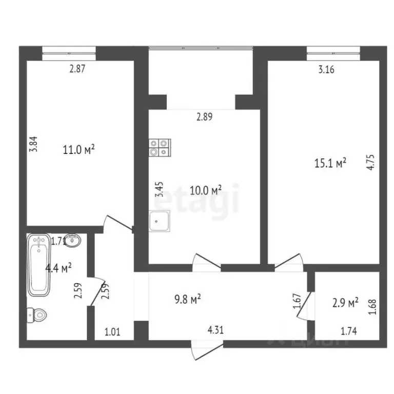 2-к кв. Тюменская область, Тюмень ул. Михаила Сперанского, 37/1 (54.5 ... - Фото 1