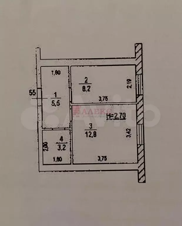 1-к. квартира, 29,7 м, 4/4 эт. - Фото 0